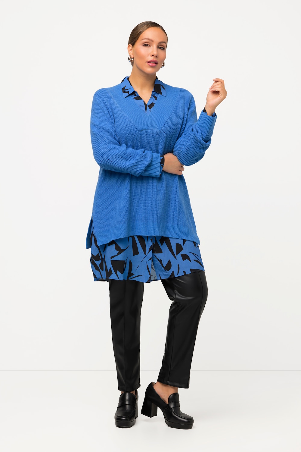 Grote Maten pullover, Dames, blauw, Maat: 50/52, Synthetische vezels/Polyester, Ulla Popken