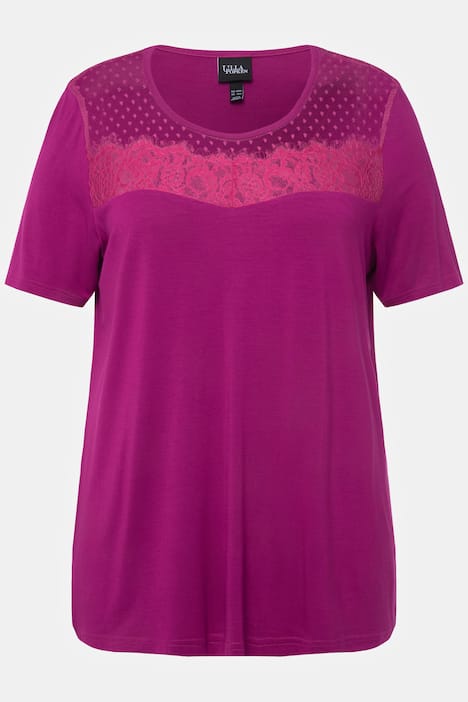 Schlafanzug, Spitze, Rundhalsausschnitt, Halbarm