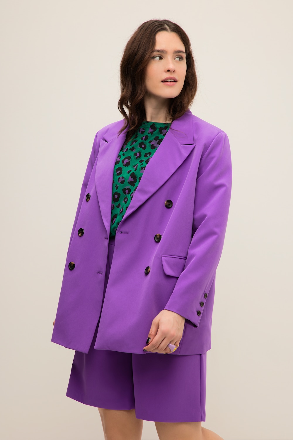 grandes tailles blazer coupe straight fit. double rangée de boutons, femmes, violet, taille: 44/46, polyester, studio untold