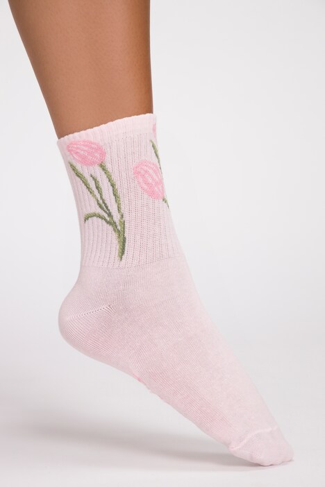 Ribbed Cuff Floral Detail Crew Socks | Stockings | Socks