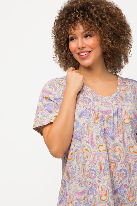 T-shirt Femme Floral Col V Manches Courtes - Coupe Ample, Léger Et Doux - Décontracté, Parfait Pour L'été - Style Tunique élégante