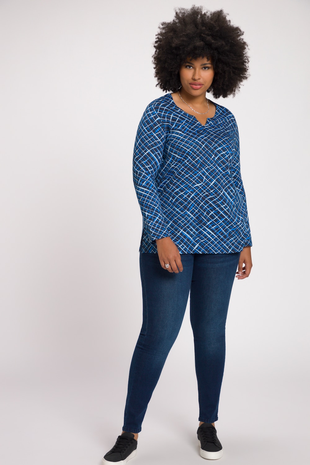 Grote Maten shirt met lange mouwen, Dames, blauw, Maat: 42/44, Katoen, Ulla Popken