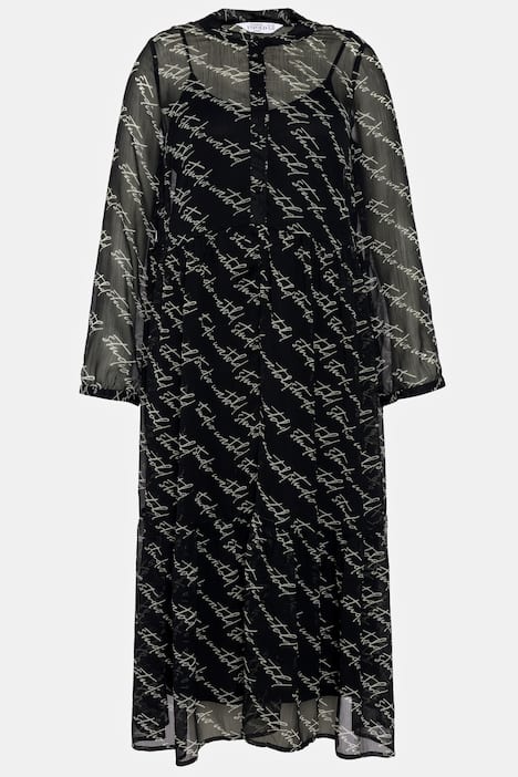 Chiffon-Maxikleid, A-Line, Statement Print, Langarm