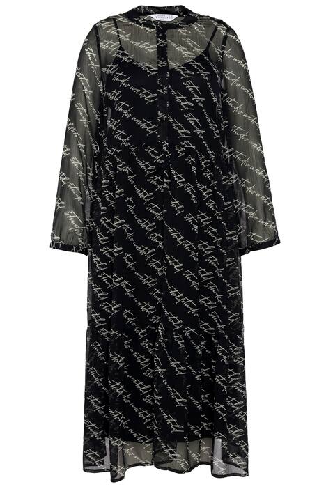 Šifonové maxi šaty, A střih, nápis, dlouhé rukávy