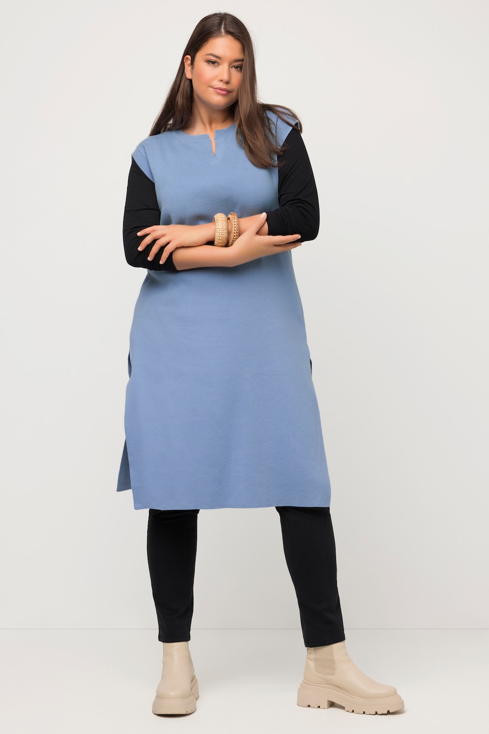 grandes tailles pull long sans manches, femmes, bleu, taille: 52/54, coton, ulla popken