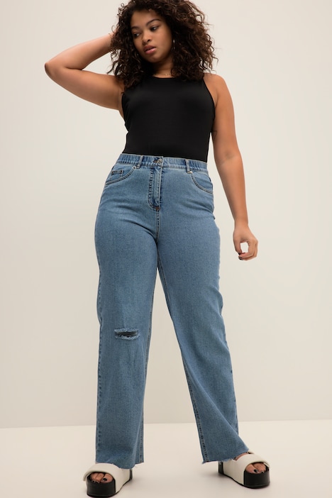 Standard Afsky retning Jeans, høj talje, brede ben, 5 lommer, skåret søm | Jeans | Bukser