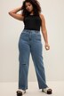 jeans, high waist, wijde pijpen, 5-pocket, cutted onderaan de pijpen