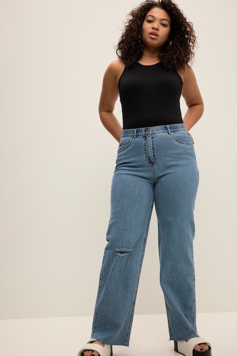 Standard Afsky retning Jeans, høj talje, brede ben, 5 lommer, skåret søm | Jeans | Bukser