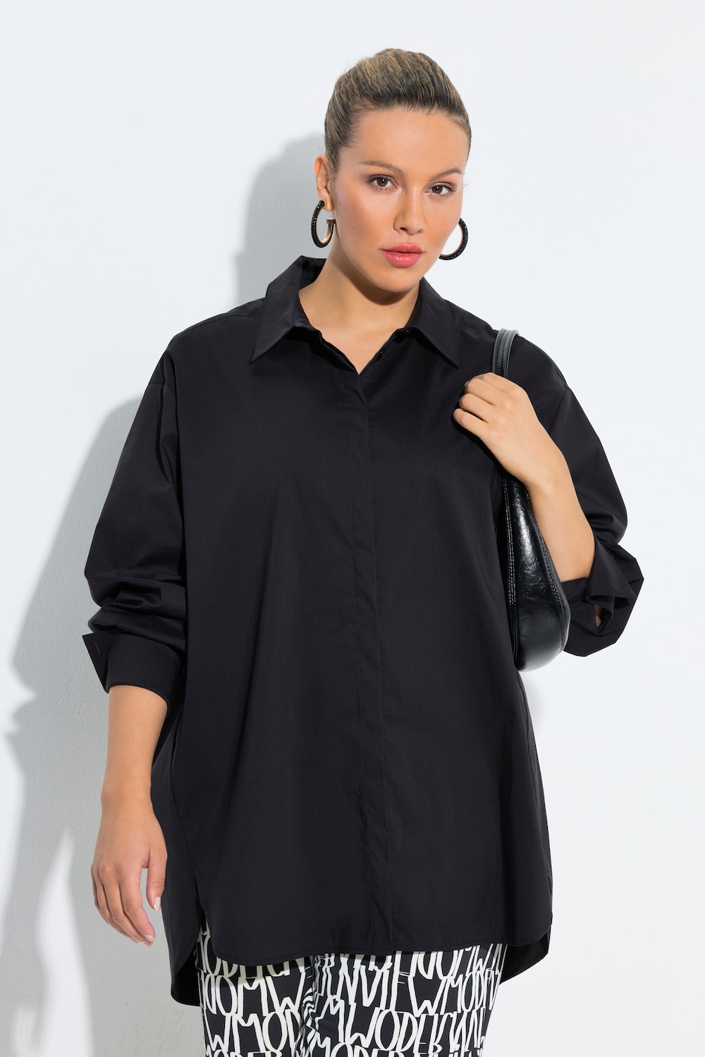 Hemdbluse, oversized, Hemdkragen, Langarm