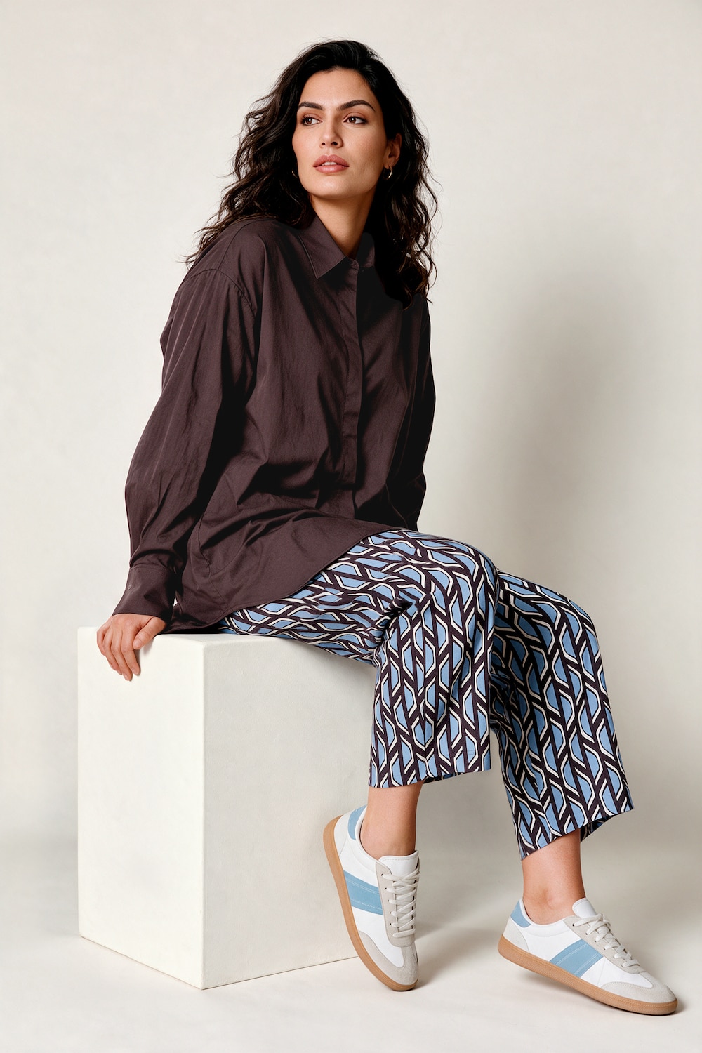 Hemdbluse, oversized, Hemdkragen, Langarm