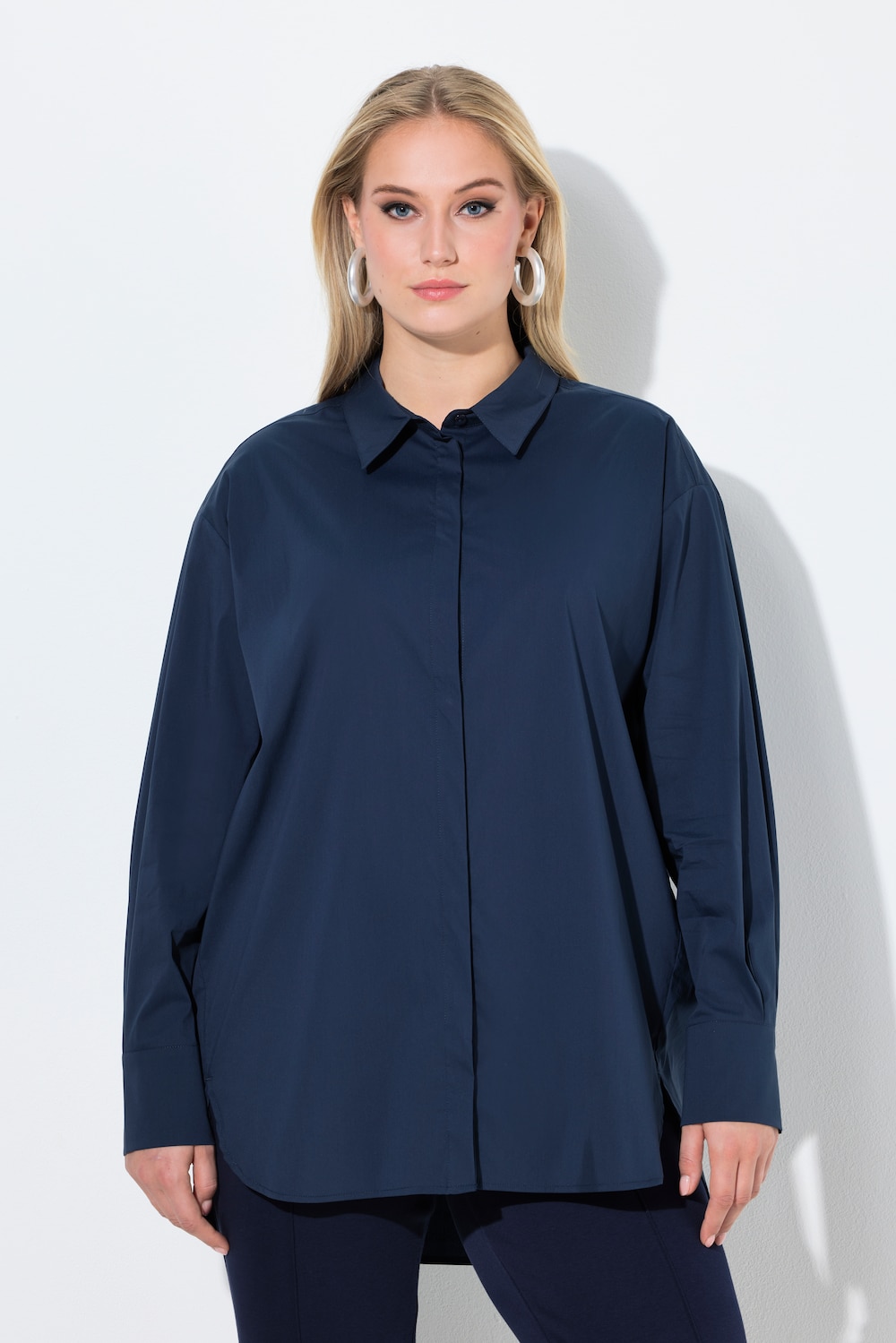 Große Größen Hemdbluse, Damen, blau, Größe: 62/64, Baumwolle/Synthetische Fasern, Ulla Popken