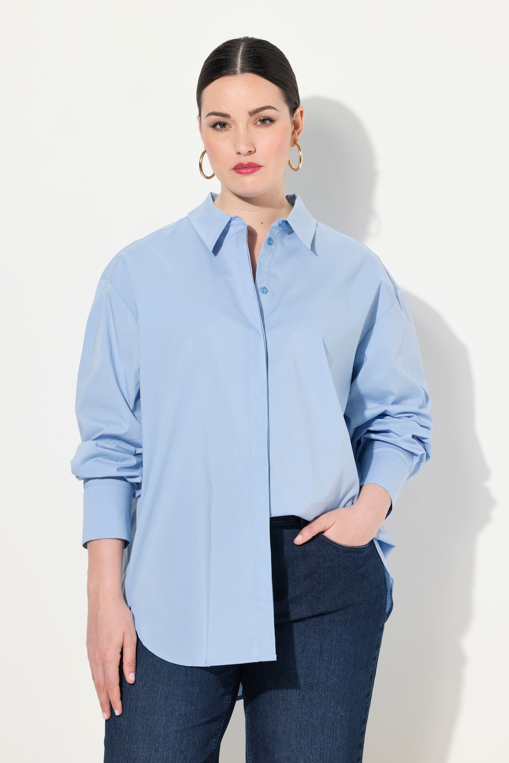 Große Größen Hemdbluse, Damen, blau, Größe: 46/48, Baumwolle/Synthetische Fasern, Ulla Popken