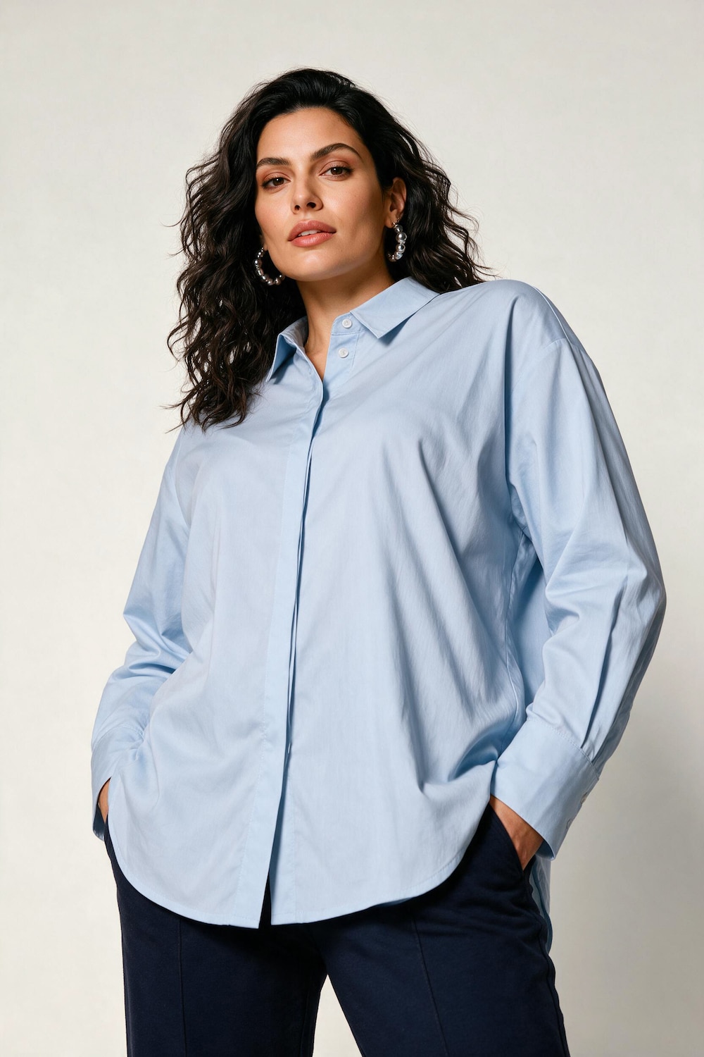 Hemdbluse, oversized, Hemdkragen, Langarm