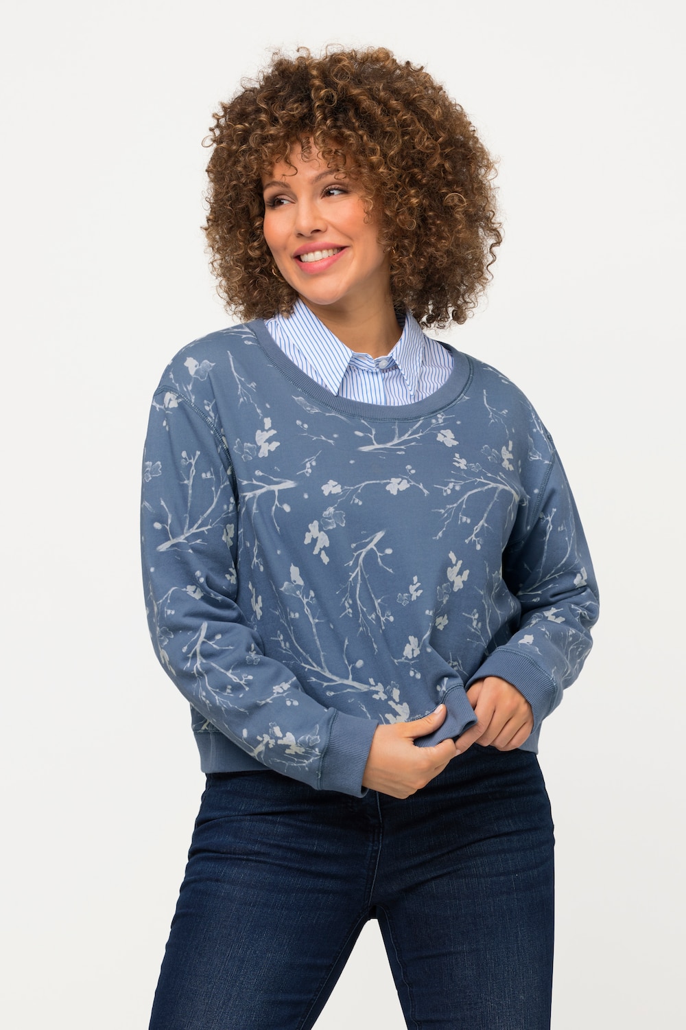 Große Größen Sweatshirt, Damen, blau, Größe: 54/56, Baumwolle/Polyester, Ulla Popken