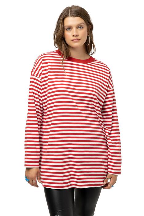 Tričko s dlouhými rukávy, oversize, proužky, kulatý výstřih