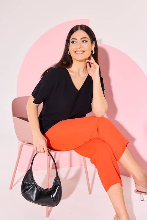 7/8-broek, persplooien, elastische tailleband, strikbandje