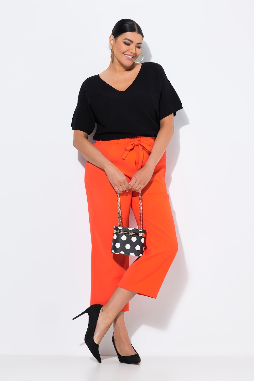 7/8-broek, persplooien, elastische tailleband, strikbandje