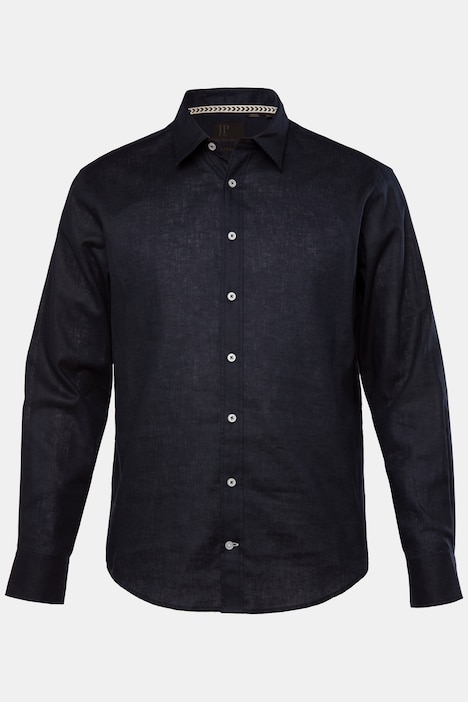 Chemise en lin mélangé, manches longues et col Kent, coupe Modern Fit