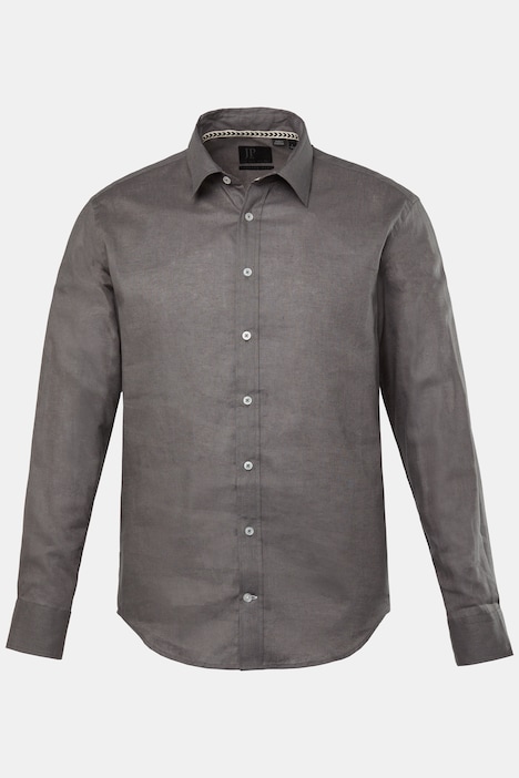 Chemise en lin mélangé, manches longues et col Kent, coupe Modern Fit