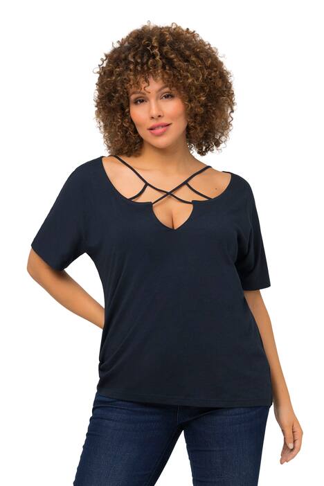 Tričko, ozdobné stuhy, tunikový výstřih, krátké rukávy