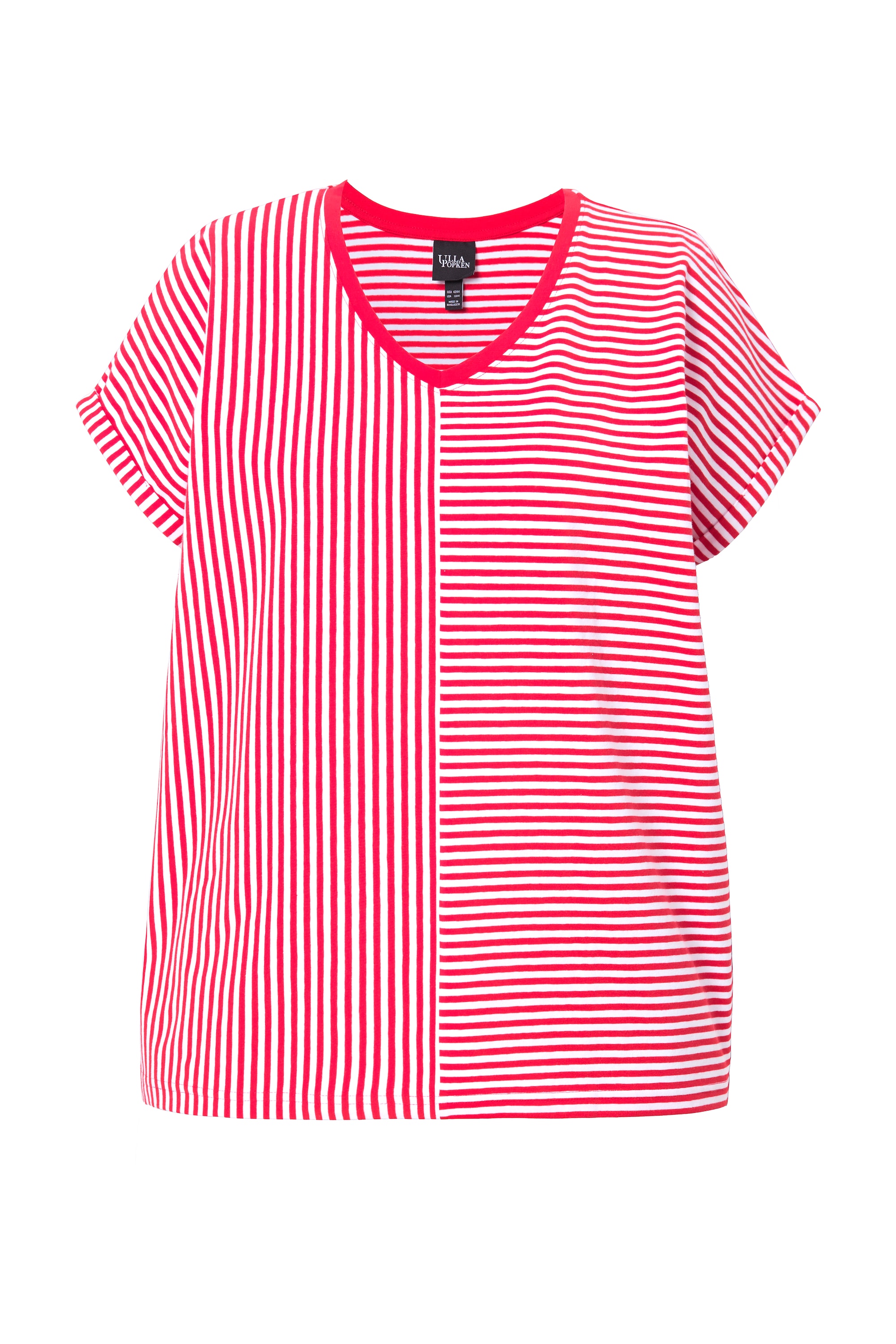 Ulla Popken Damen große Größen Shirt Ringelmix Oversized V Ausschnitt
