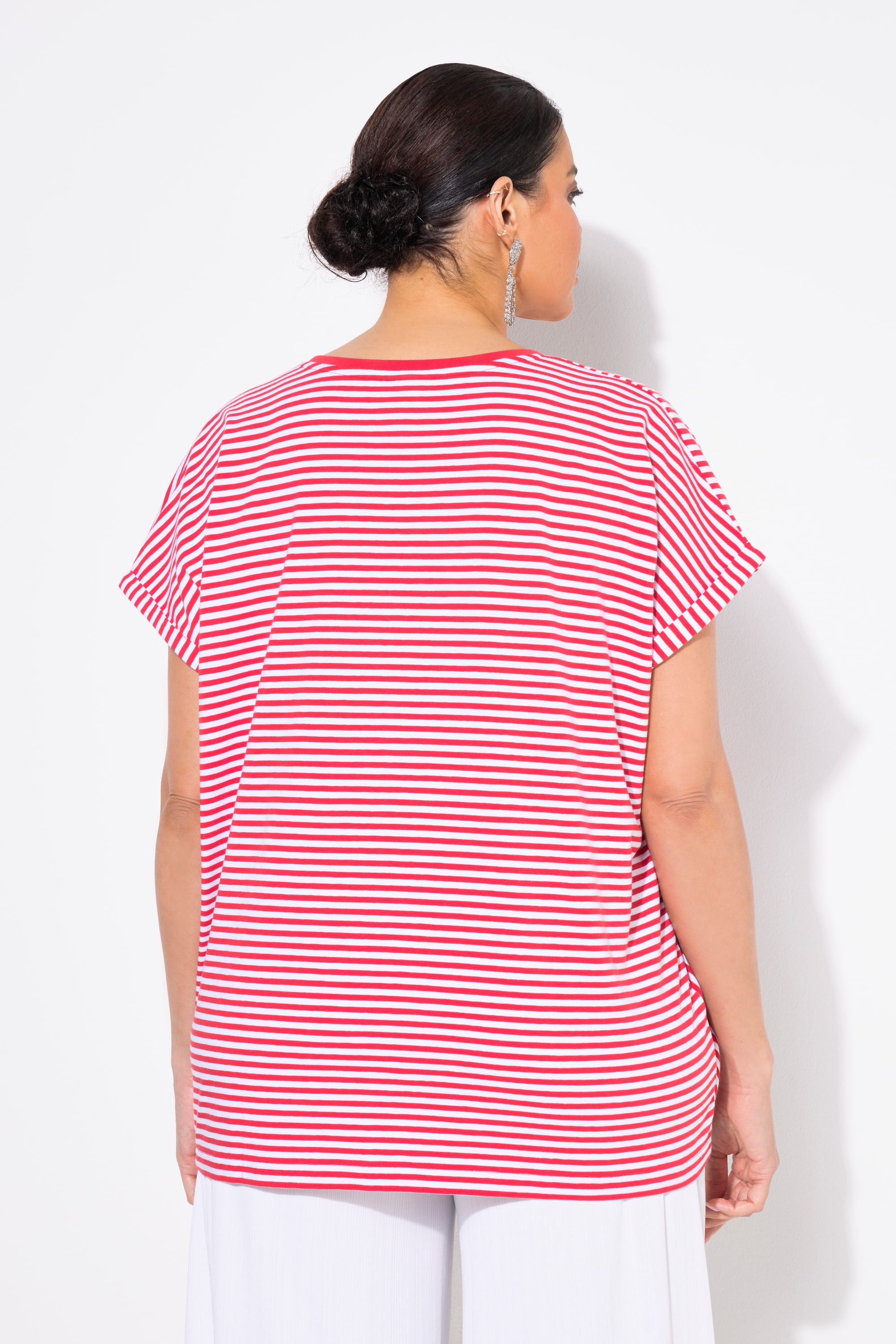 Ulla Popken Damen große Größen Shirt Ringelmix Oversized V Ausschnitt