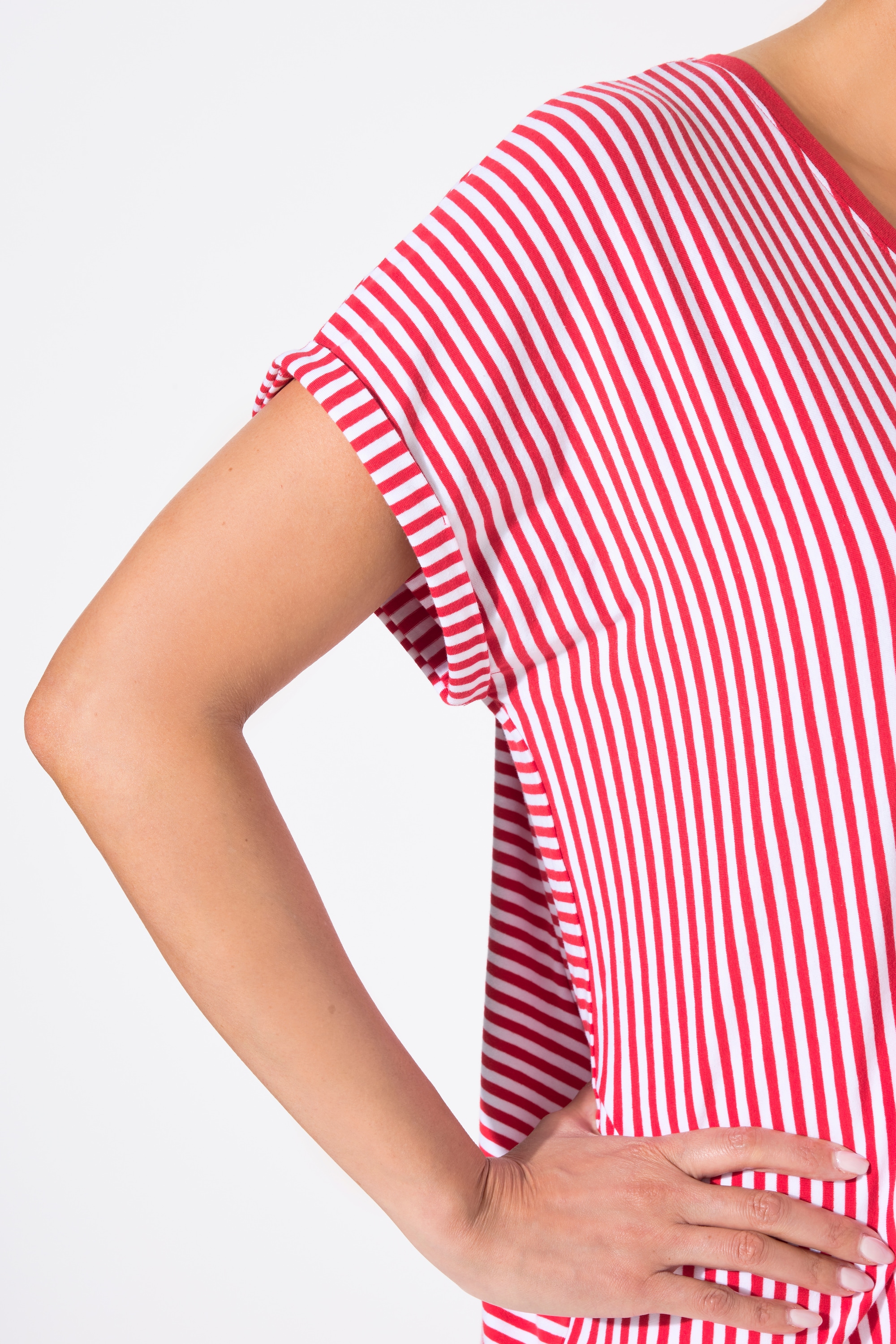 Ulla Popken Damen große Größen Shirt Ringelmix Oversized V Ausschnitt