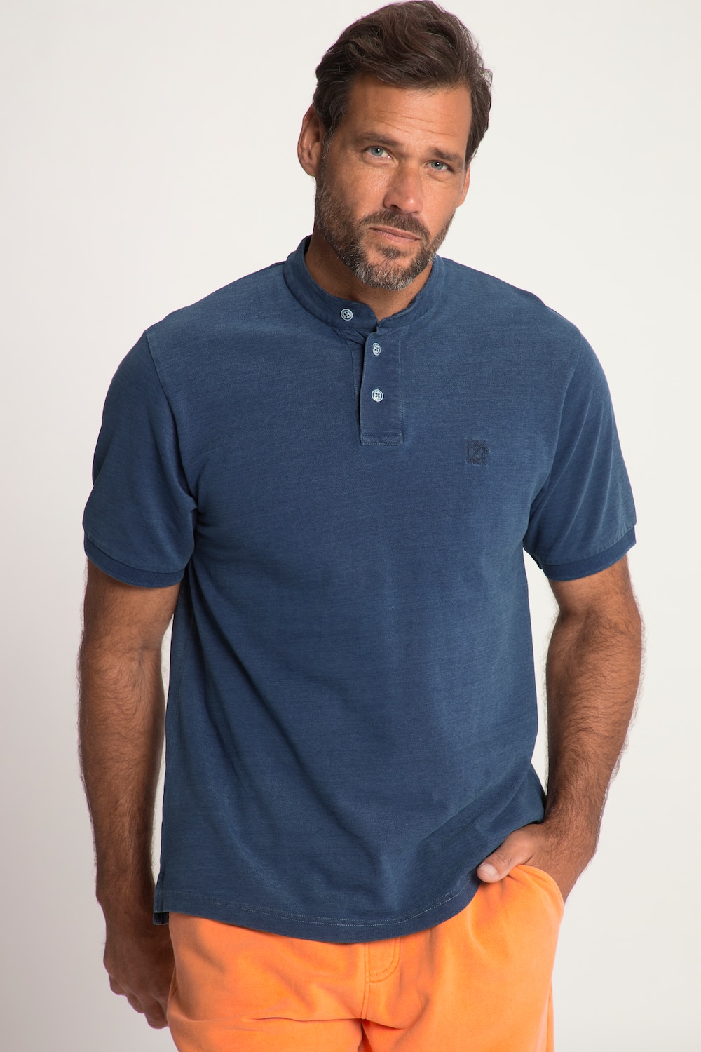 Grote Maten henley, Heren, blauw, Maat: 4XL, Katoen, JP1880