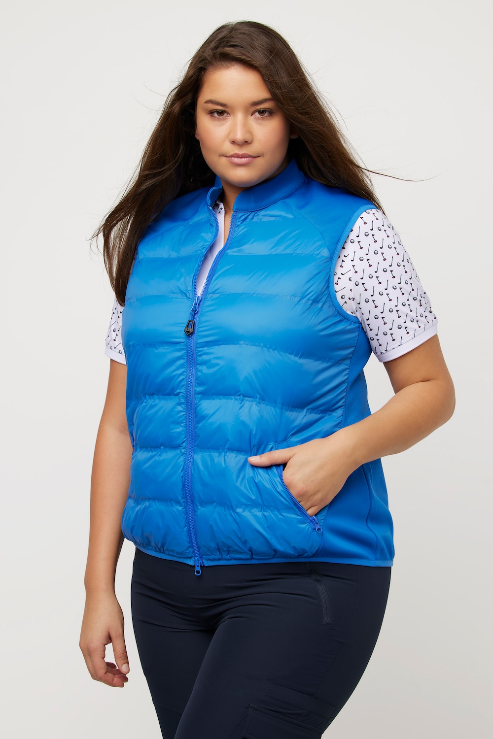 Große Größen Golf-Hybridweste, Damen, blau, Größe: 54/56, Synthetische Fasern/Polyester, Ulla Popken