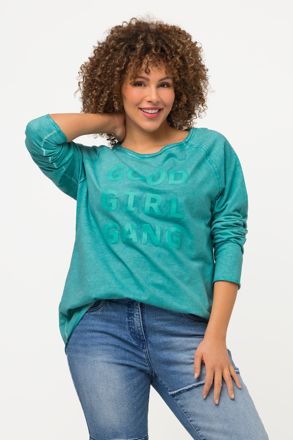 Grote Maten sweatshirt, Dames, turquoise, Maat: 46/48, Katoen, Ulla Popken