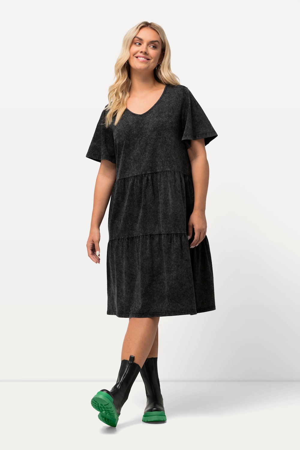 Große Größen Jerseykleid, Damen, schwarz, Größe: 50/52, Baumwolle, Ulla Popken