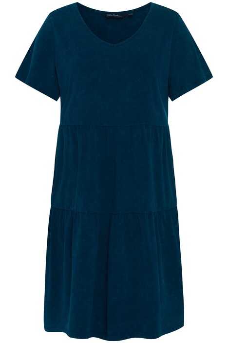 Žerzejové šaty, džínový vzhled, A střih, výstřih do V, krátké rukávy