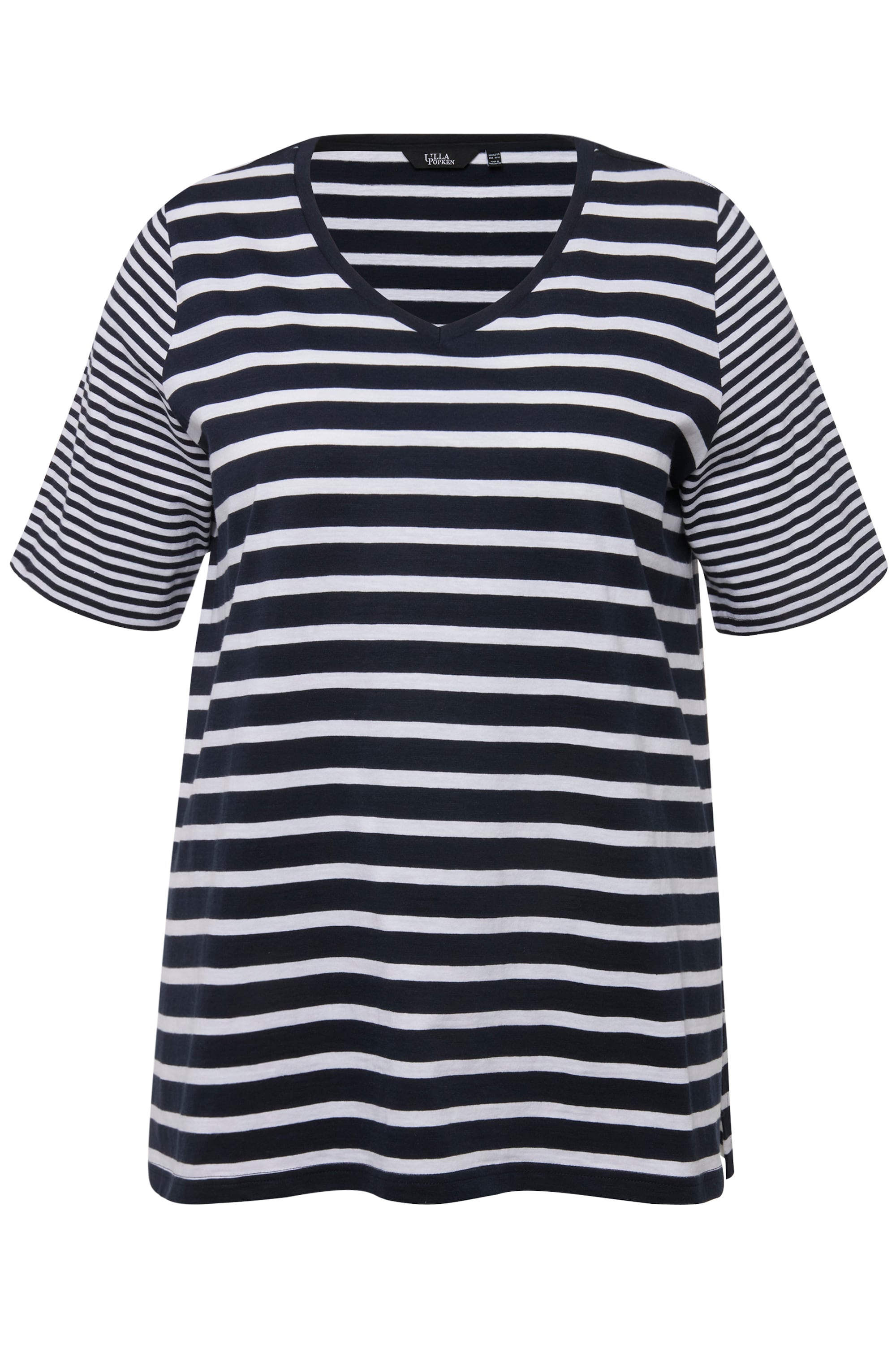Ulla Popken Damen große Größen Shirt Ringelmix A Linie V Ausschnitt