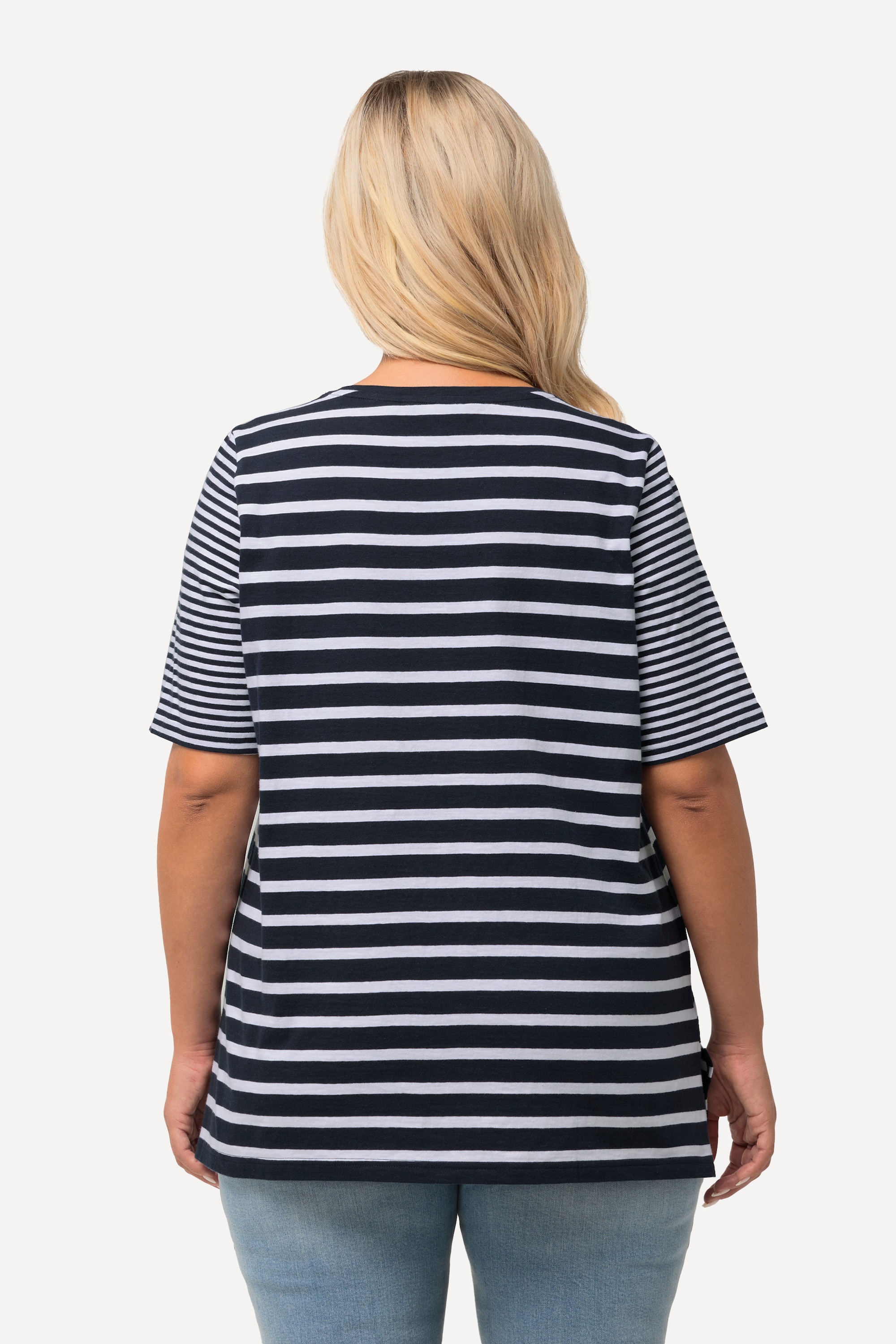 Ulla Popken Damen große Größen Shirt Ringelmix A Linie V Ausschnitt