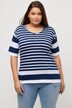 T-shirt w paski, oversizowy krój, dekolt w szpic, krótki rękaw