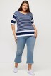 T-shirt w paski, oversizowy krój, dekolt w szpic, krótki rękaw