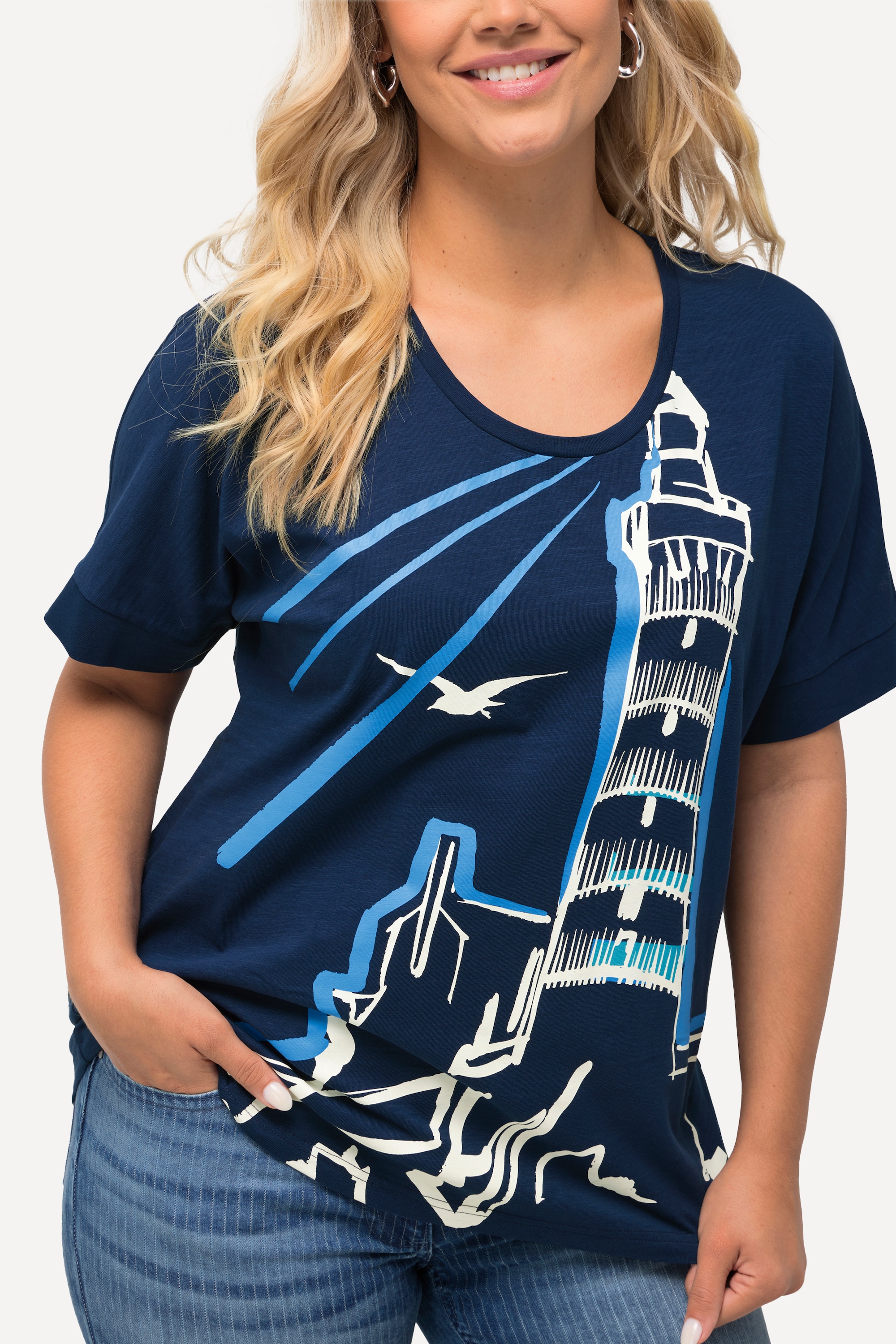 Ulla Popken Damen große Größen T Shirt Leuchtturm Oversized Rundhals