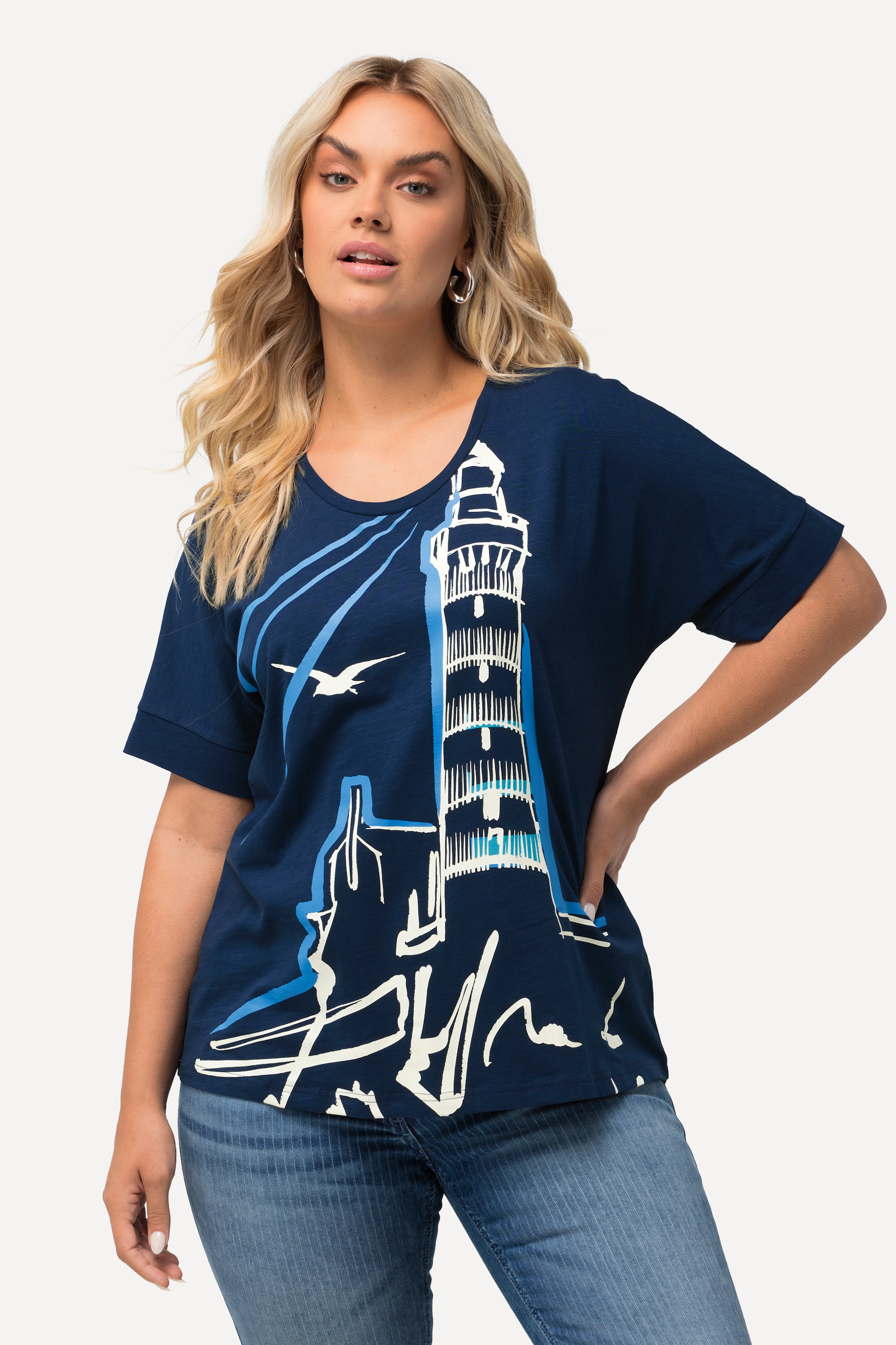 Ulla Popken Damen große Größen T Shirt Leuchtturm Oversized Rundhals