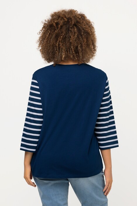 Shirt, Frauenmotiv, Rundhals, geringelter 3/4-Arm