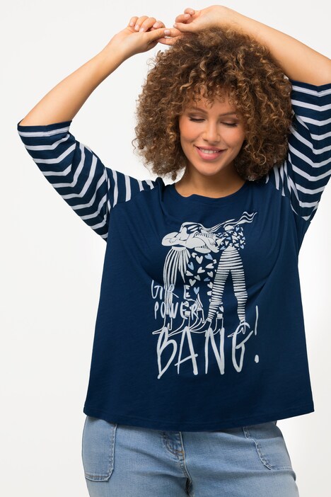 Shirt, Frauenmotiv, Rundhals, geringelter 3/4-Arm