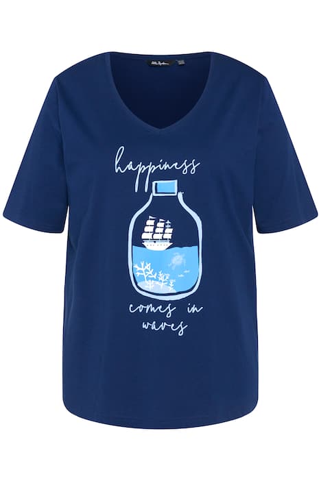 Tričko, námořnický potisk, výstřih do V, krátké rukávy