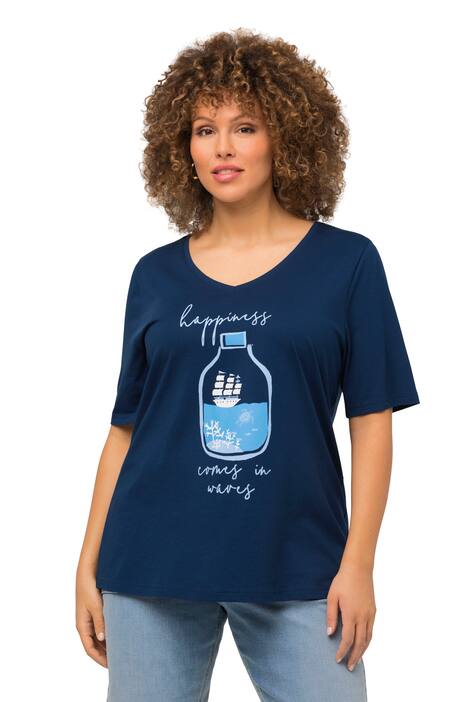 Tričko, námořnický potisk, výstřih do V, krátké rukávy