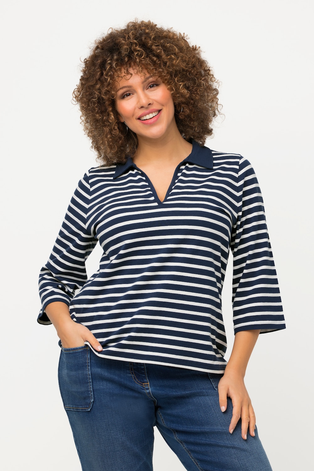 Große Größen Poloshirt, Damen, blau, Größe: 54/56, Baumwolle, Ulla Popken