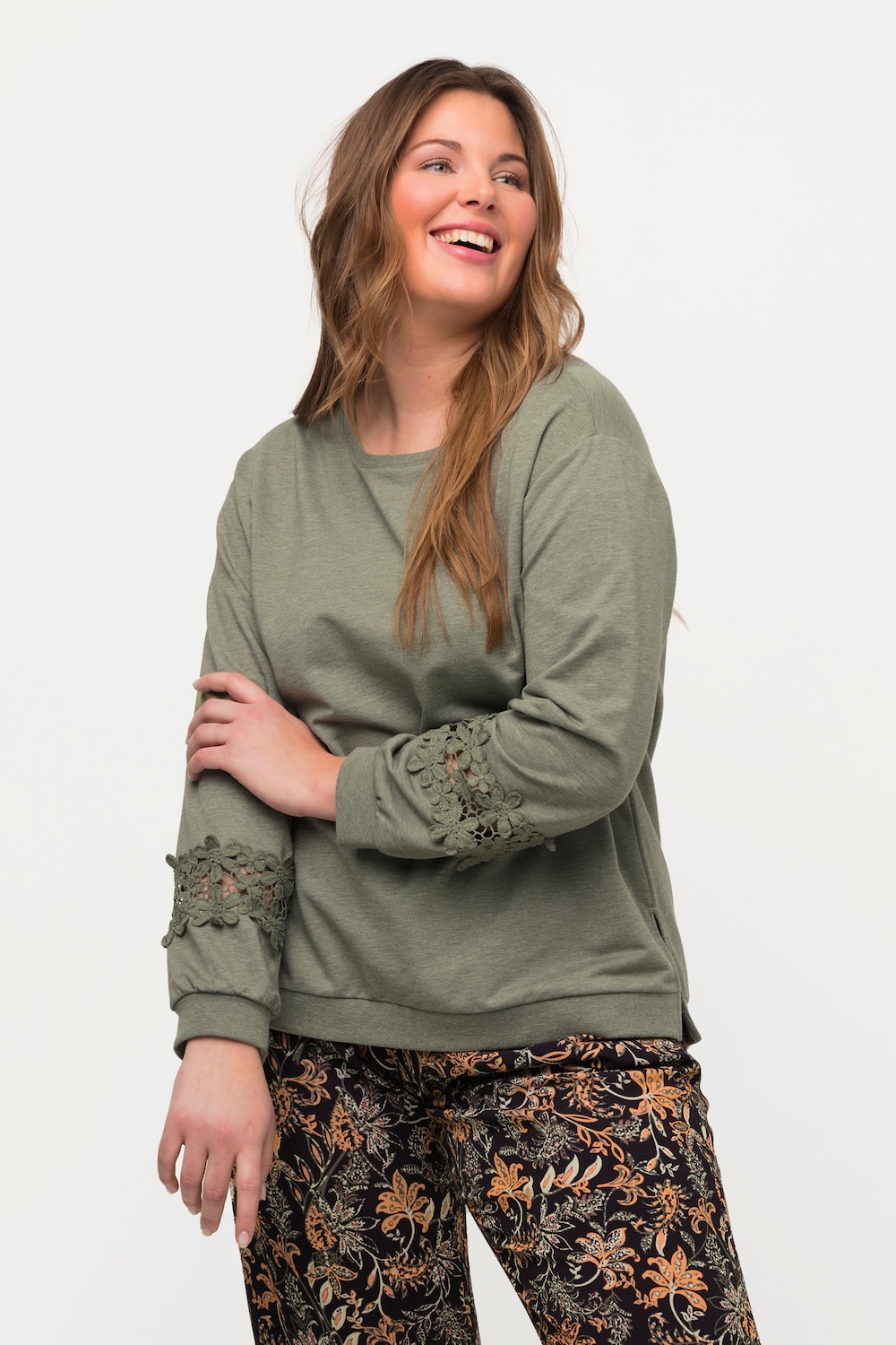 Grote Maten Sweatshirt, Dames, groen, Maat: 54/56, Katoen, Ulla Popken