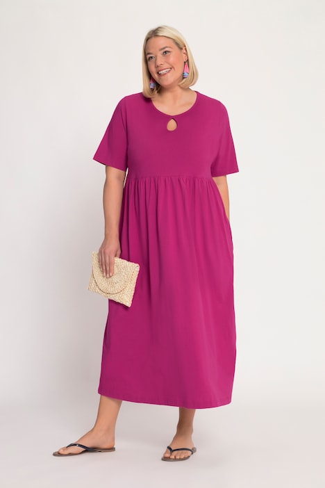 Keyhole Cotton Short Sleeve Empire Knit Pocket Dress | Maxi Dresses | Dresses