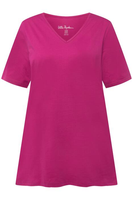 Dlouhé tričko, A střih, výstřih do V, krátké rukávy