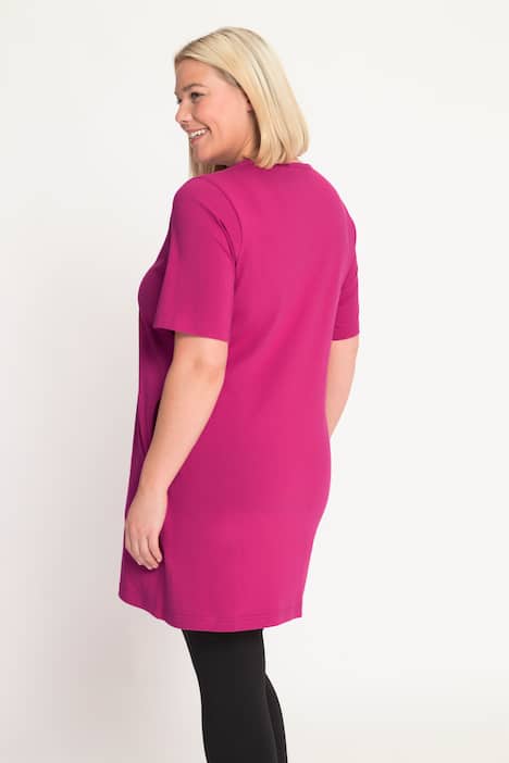 V-Neck Pocket A-line Short Sleeve Knit Tunic