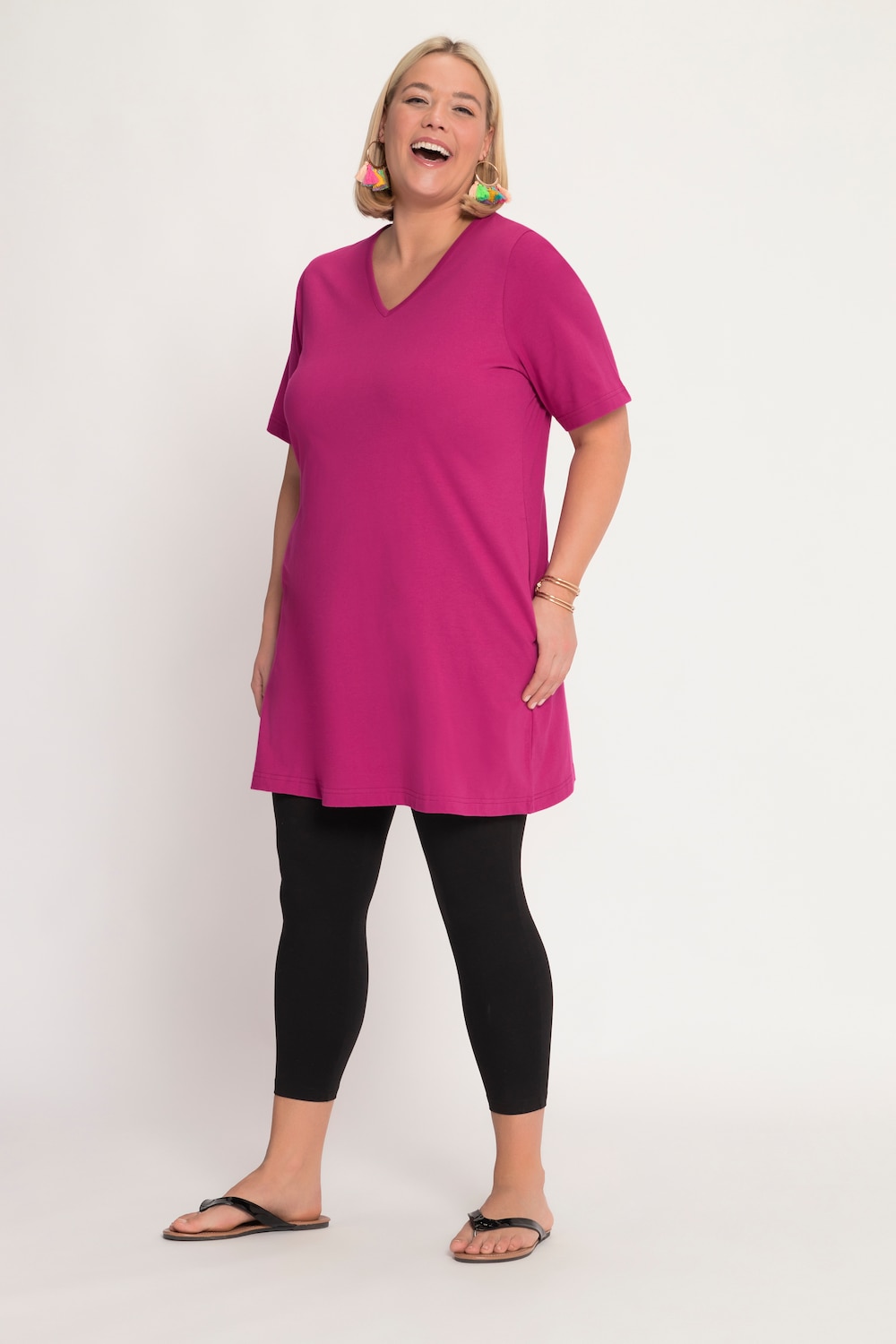 Grote Maten longline shirt, Dames, roze, Maat: 46/48, Katoen, Ulla Popken