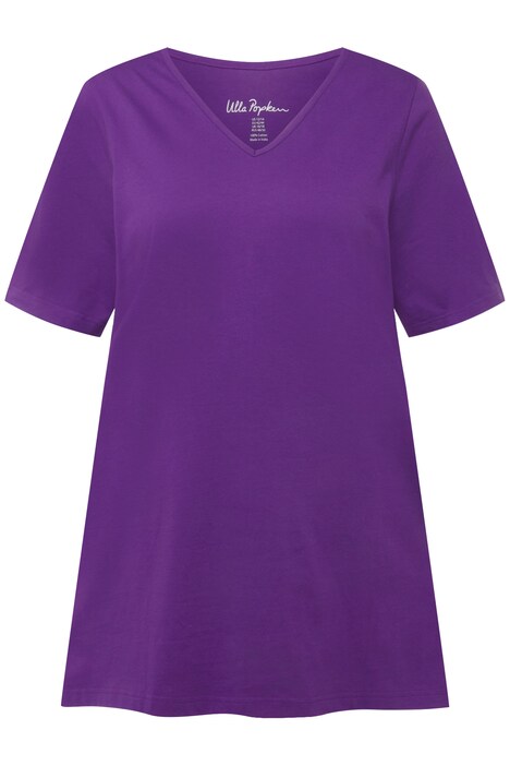 Dlouhé tričko, A střih, výstřih do V, krátké rukávy