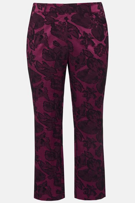 Żakardowe spodnie 7/8, roślinny wzór, wąskie nogawki
